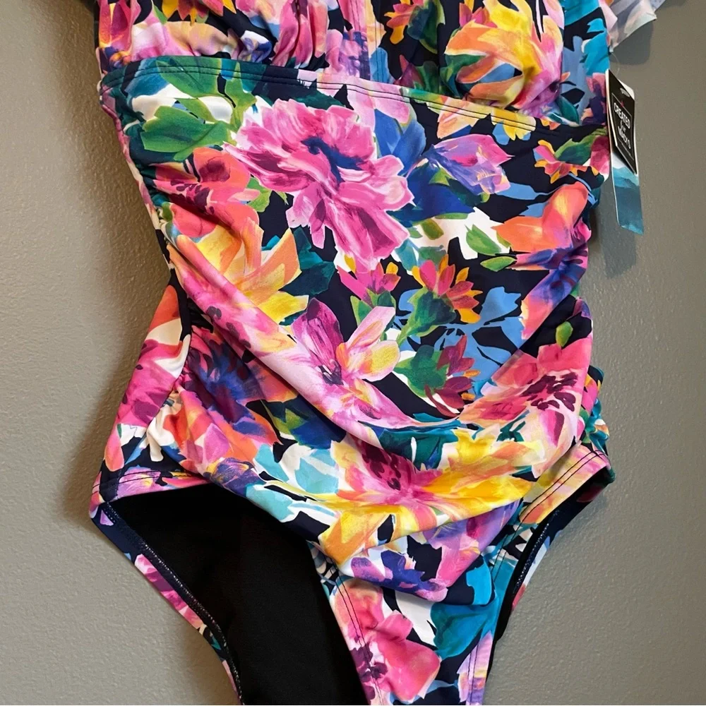 NWT Swim Solutions Sz 8 Garden Dreams Flutter Sleeve One-Piece Swimsuit Ret $102 - Picture 10 of 13